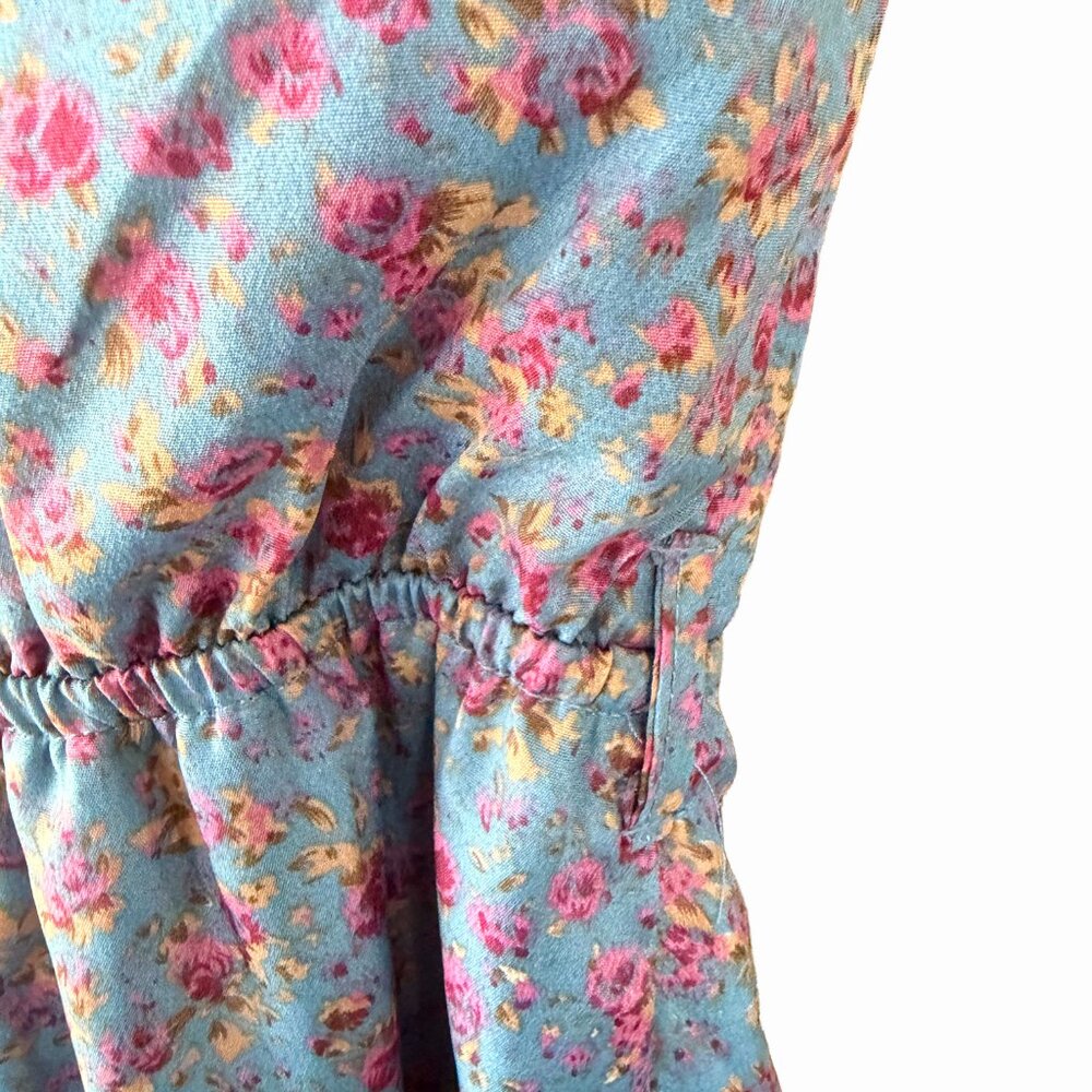 dELiA*s Floral Ruffle Collar Dress Size Medium Cottagecore Blue Pink Sleeveless - Picture 5 of 6